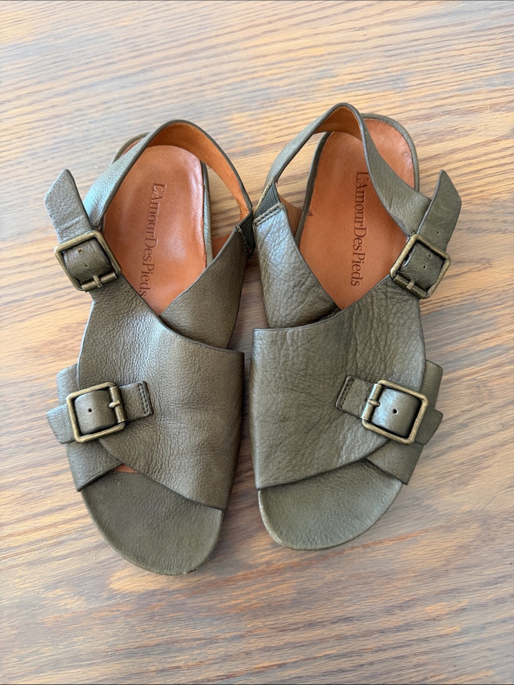 Leather Buckle Sandals in Olive for Women